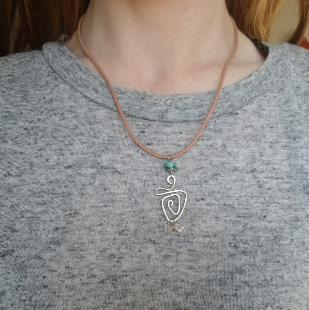 Sterling Silver&Turquoise Spiral Wire 16" Necklace